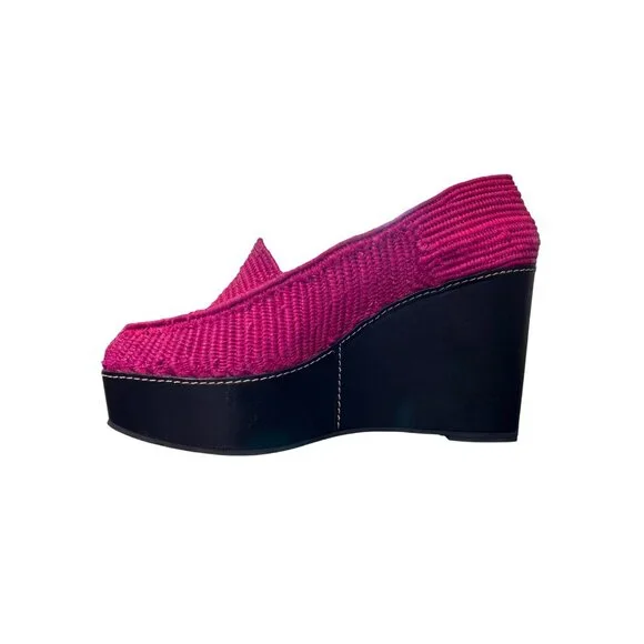 Carven x Robert Clergerie Pink Raffia Platform Wedge Loafer Size 40 / US 9.5 - Picture 9 of 9